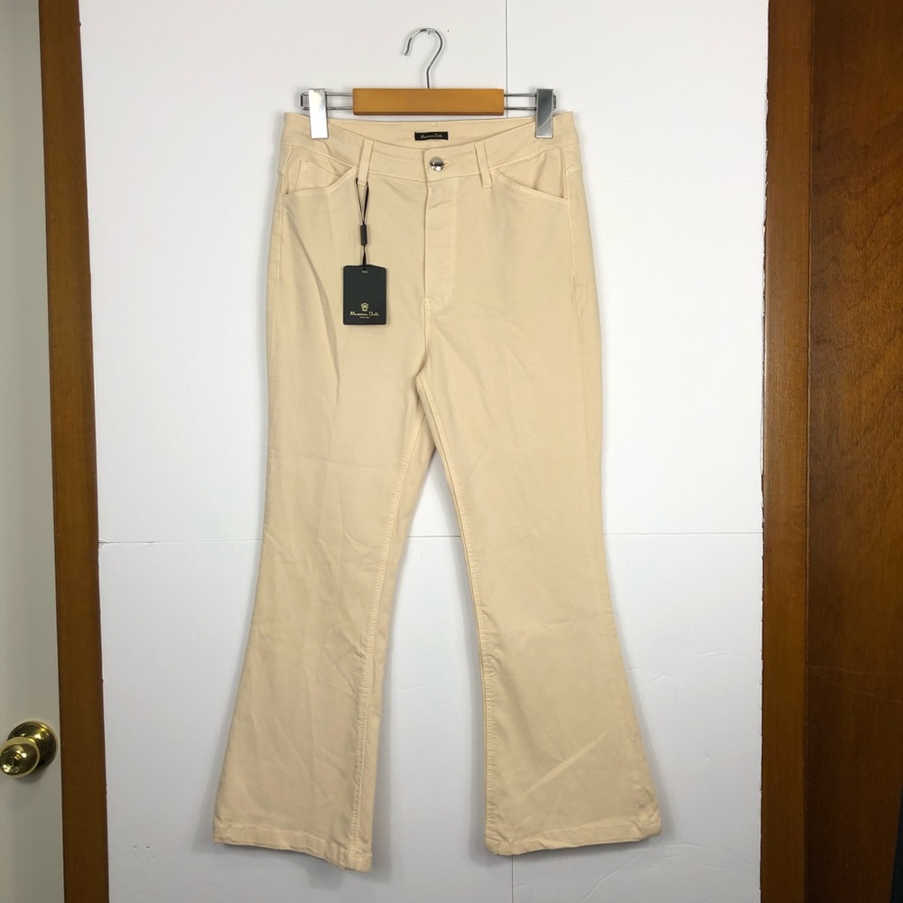 NWT Massimo‎ Dutti Beige Cotton Flare Pants Sz 4